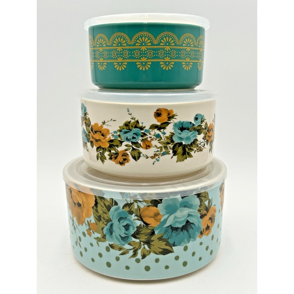 The Pioneer Woman Rose Shadow Stoneware Storage Bowl 3 Piece With Lids 2018DMT
